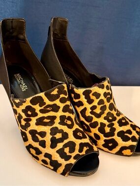 Michael Kors Leopard Print Peep-Toe bootie heels